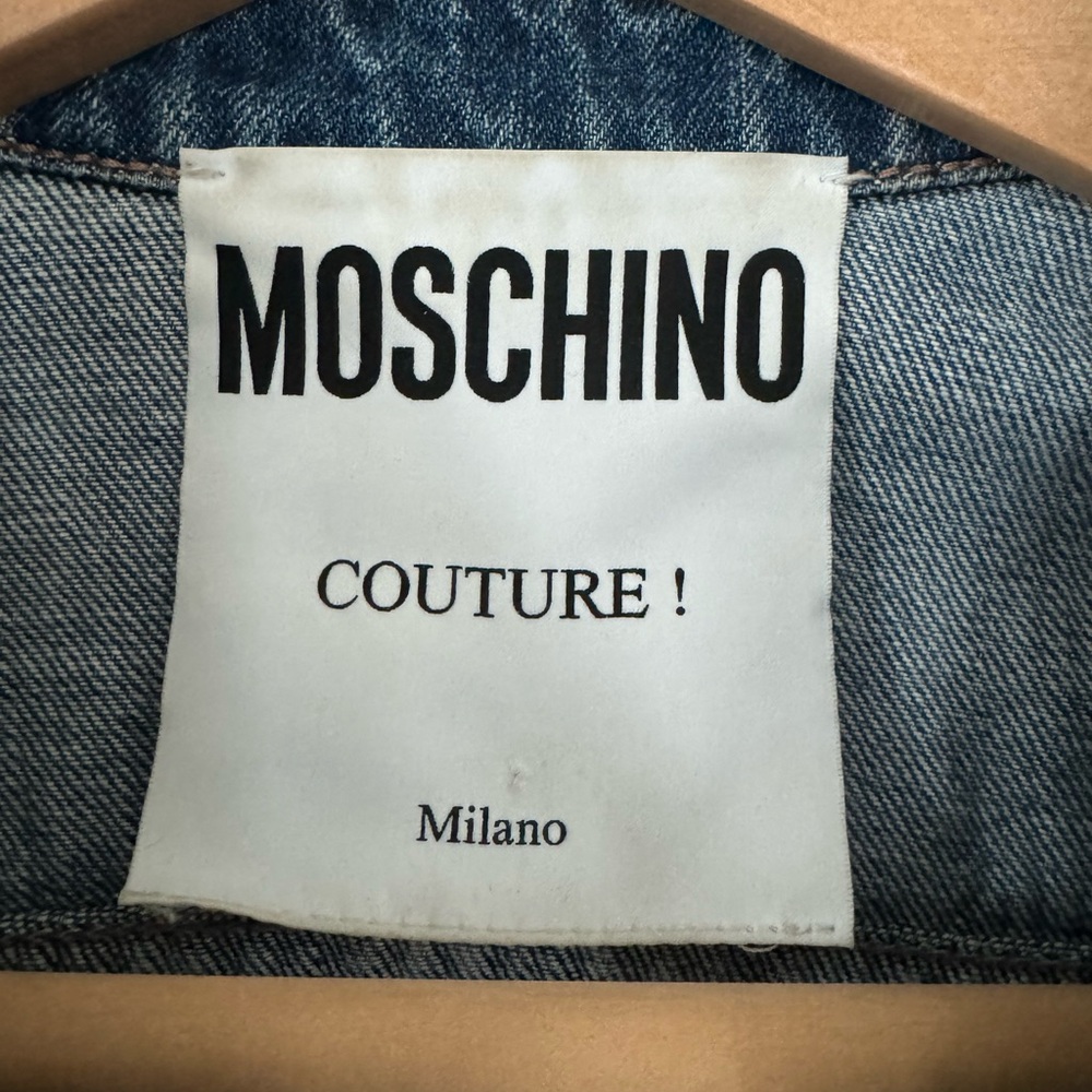 EUC Moschino Couture Distressed Denim Jean Shirt Jacket Size 2 X small Italy - Picture 10 of 16